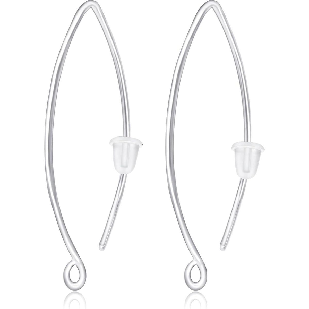1 Pair of V-Shaped Earring Hooks S925 Sterling Silver Long Ear Wire Hook Dangle Connectors Replacements with Clear Ear Backs for DIY Earrings Crafts Jewelry Making Accessories