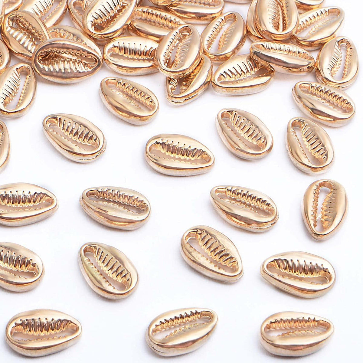 60pcs Golden Plated Seashells Tooth Pendant Charms Alloy Simulation Shell Teeth Bead Charms Accessories for DIY Bracelets Necklaces Crafts Jewelry Making