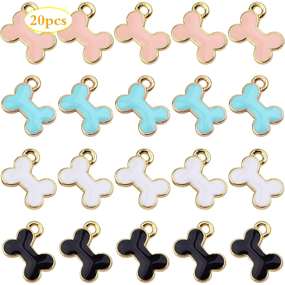 20pcs 4 Colors Enamel Dog Bone Charms Alloy Lovely Pet Pendants Doggy Bone Shaped Dangle Charms for DIY Earring Necklace Bracelet Jewelry Making, Hole: 2.5 mm