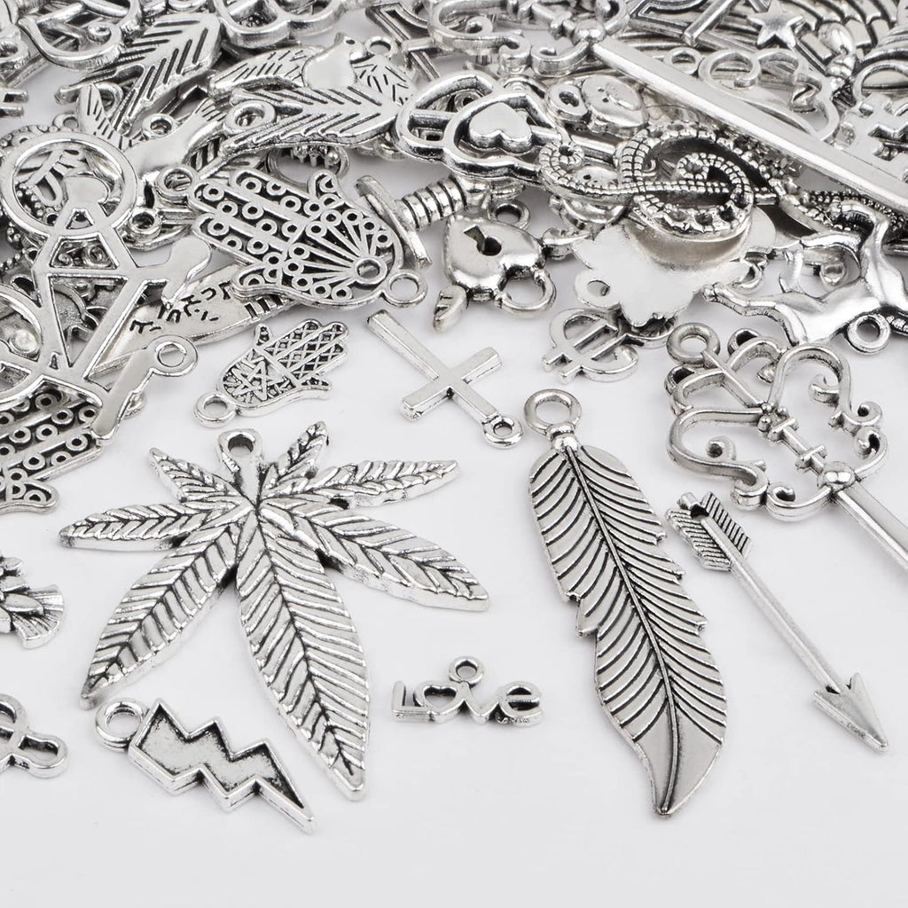 100 Gram Tibetan Silver Wings Music Elements Charms Alloy Multistyle Maple Leaf Bike Musical Instrument Notes Symbol Dangle Pendants for DIY Jewelry Making Craft Supplies