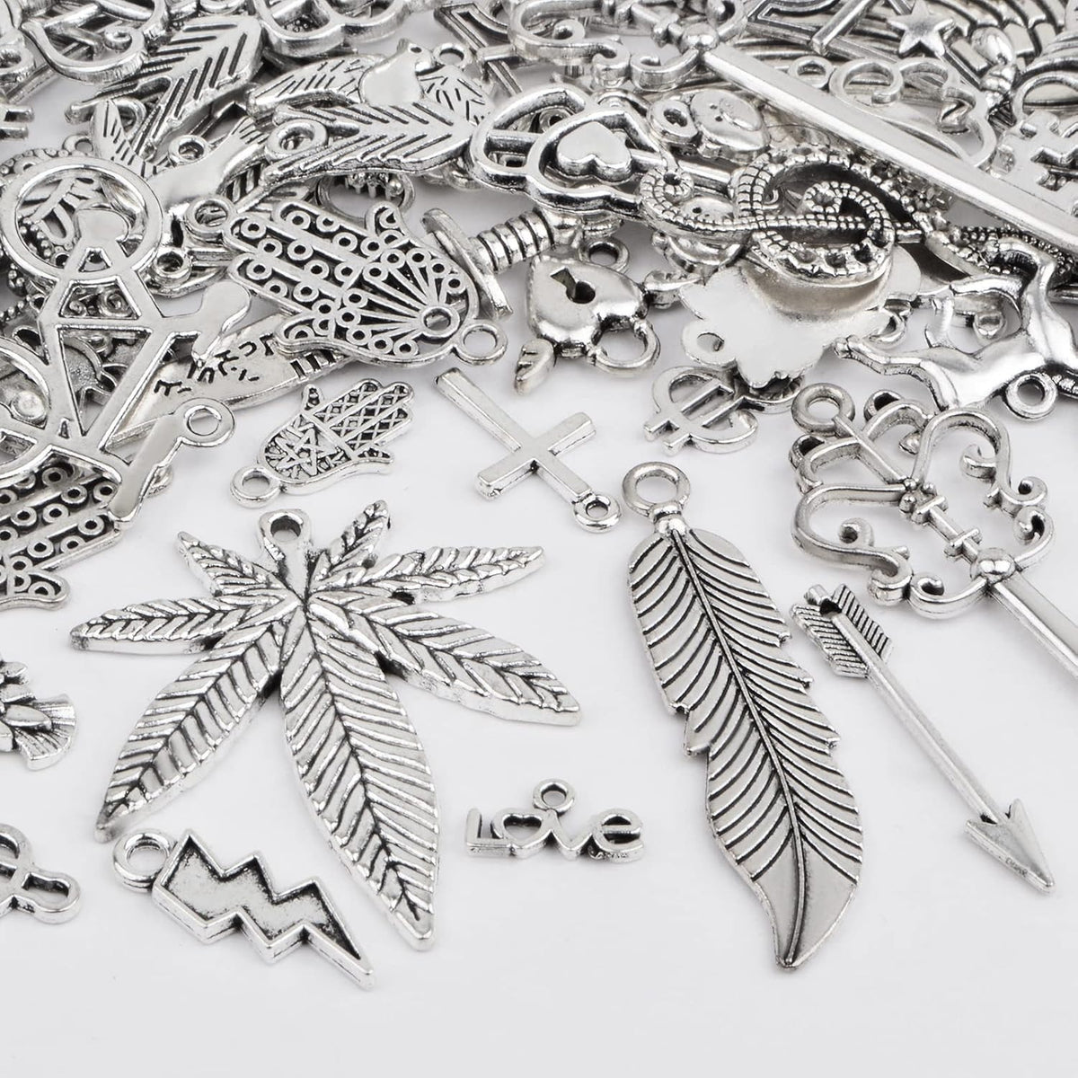 100 Gram Tibetan Silver Wings Music Elements Charms Alloy Multistyle Maple Leaf Bike Musical Instrument Notes Symbol Dangle Pendants for DIY Jewelry Making Craft Supplies