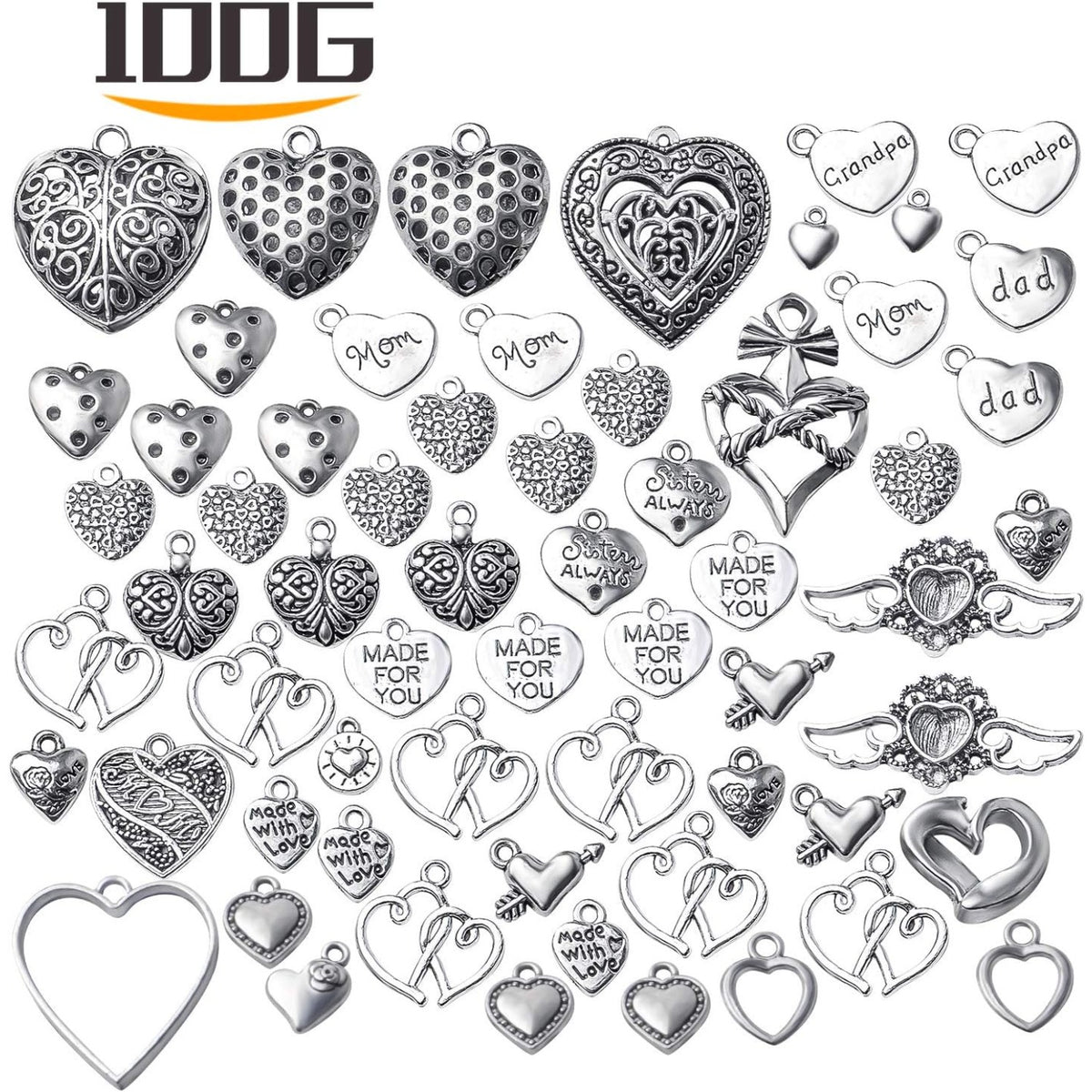 100g Antique Silver Love Heart Charm Alloy Tibetan style Heart Charm Jewelry Heart Charm Pendant for DIY Bracelet Necklace Jewelry Making Supplies