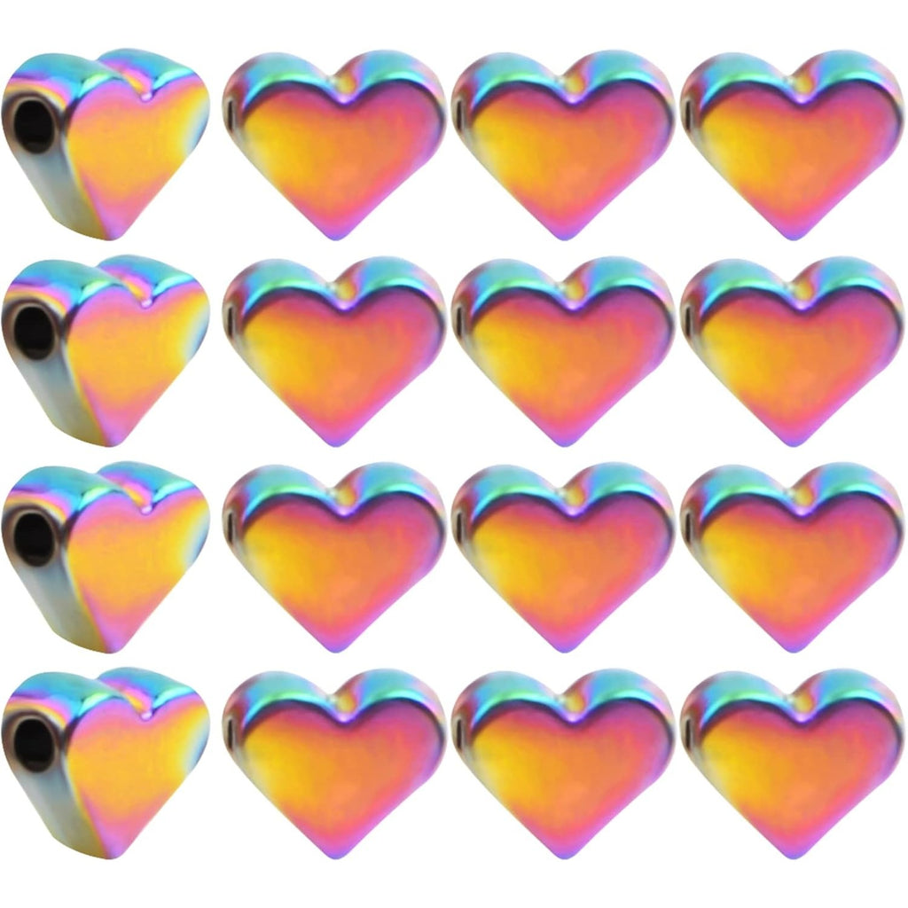 20pcs Cute Heart Shape Spacer Beads Alloy Heart Loose Charm Beads Handmade Accessories for DIY Necklace Earrings Jewelry Making Valentine's Day, Rainbow Color
