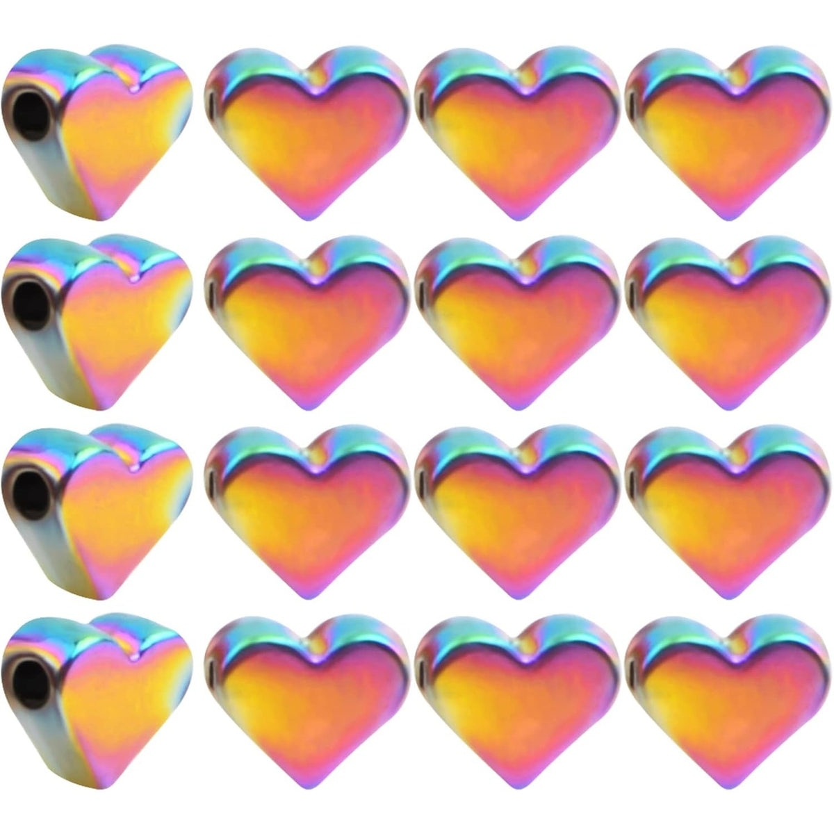 20pcs Cute Heart Shape Spacer Beads Alloy Heart Loose Charm Beads Handmade Accessories for DIY Necklace Earrings Jewelry Making Valentine's Day, Rainbow Color