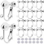 24pcs Clip-on Earring Converters Brass Screw Back Earwire Non Pierced Earring Components with Loop and 24pcs Anti-Pain Ear Pads for DIY Jewelry Making, Bright Silver