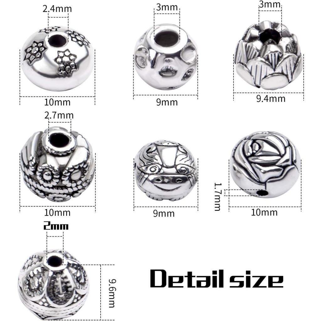 100g (About 40-60pcs) Antique Silver Spacer Beads Small Round Tibetan Loose Beads for Bracelet Necklace Jewelry Making,8-12mm