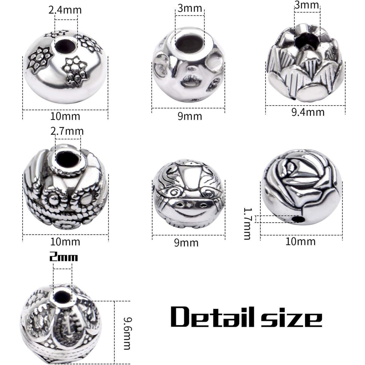 100g (About 40-60pcs) Antique Silver Spacer Beads Small Round Tibetan Loose Beads for Bracelet Necklace Jewelry Making,8-12mm