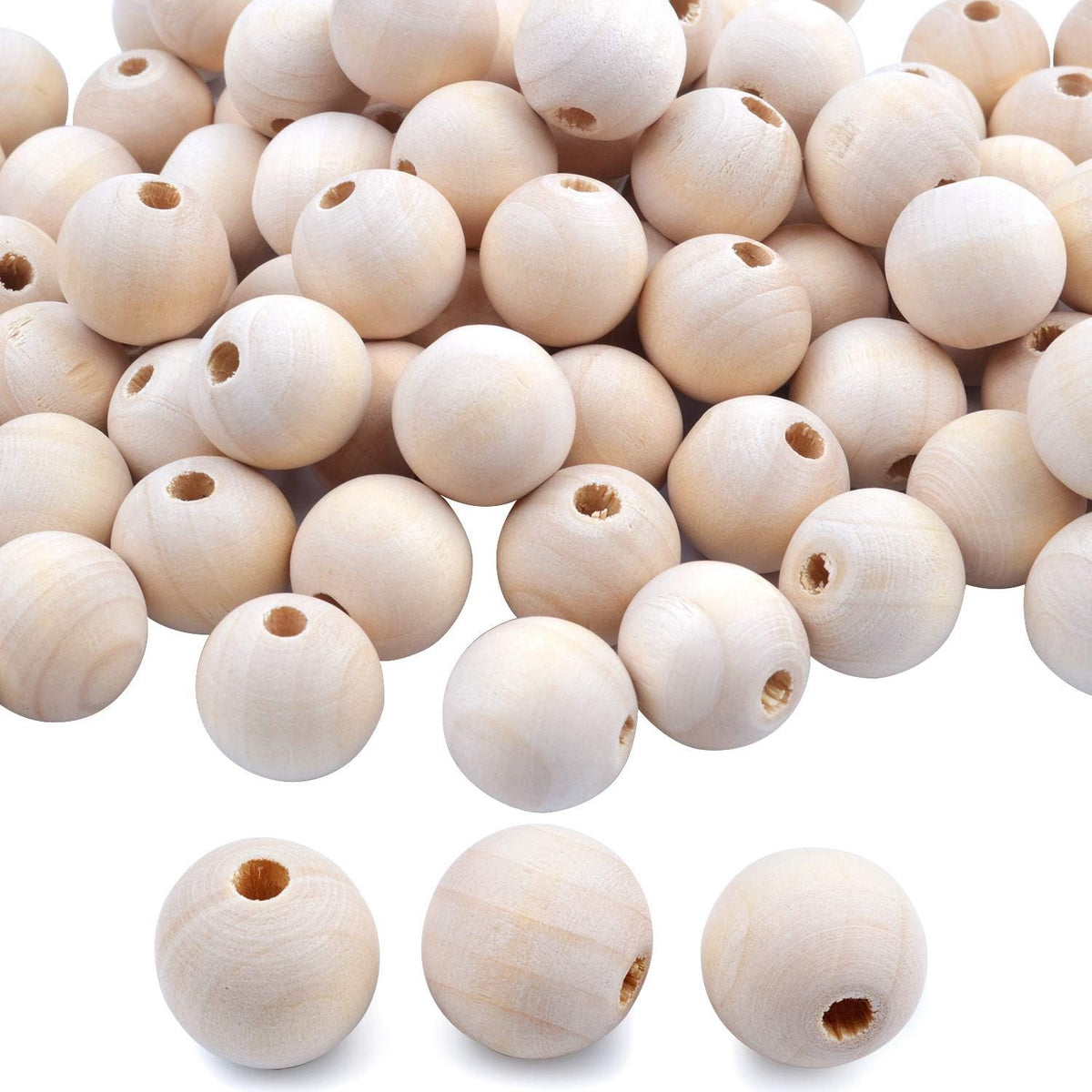 BronaGrand 200pcs 12mm Natural Color Round Ball Wood Spacer Beads Jewelry Findings Charms