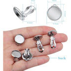 Clip-on Earring Converters, 20pcs (10 Pair) Flat Round Earring Trays 12mm Earring Cabochon Setting Converter for Non Pierced Ears Earring Making - Silver