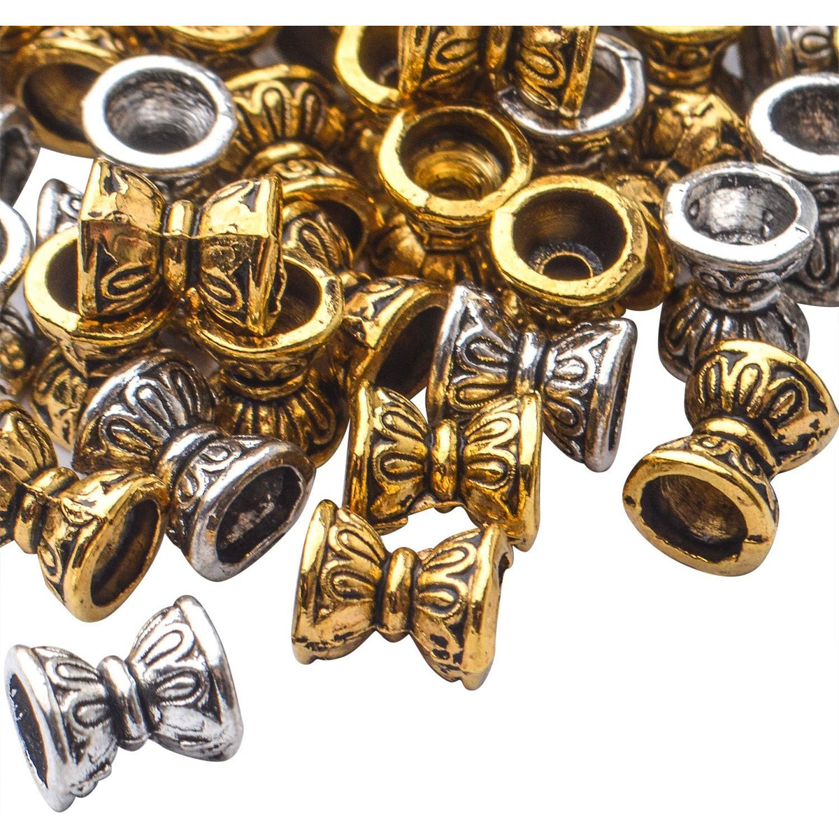 100pcs Double Flower Bead Caps Tibetan Alloy Bead End Caps Flower Caps Jewelry End Caps with A Box for DIY Bracelet Jewelry Crafts Making, 6.6×5.5×3.5mm