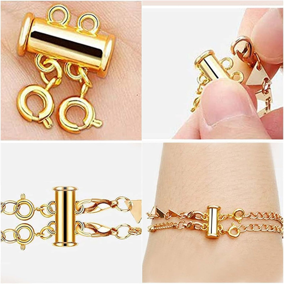 8pcs 3 Sizes Multiple Layered Necklace Clasp Connectors Multi Strands Slide Clasp Lock Tube Clasps with A Box for Necklace Bracelet Jewelry Craft Making, 2 Colors