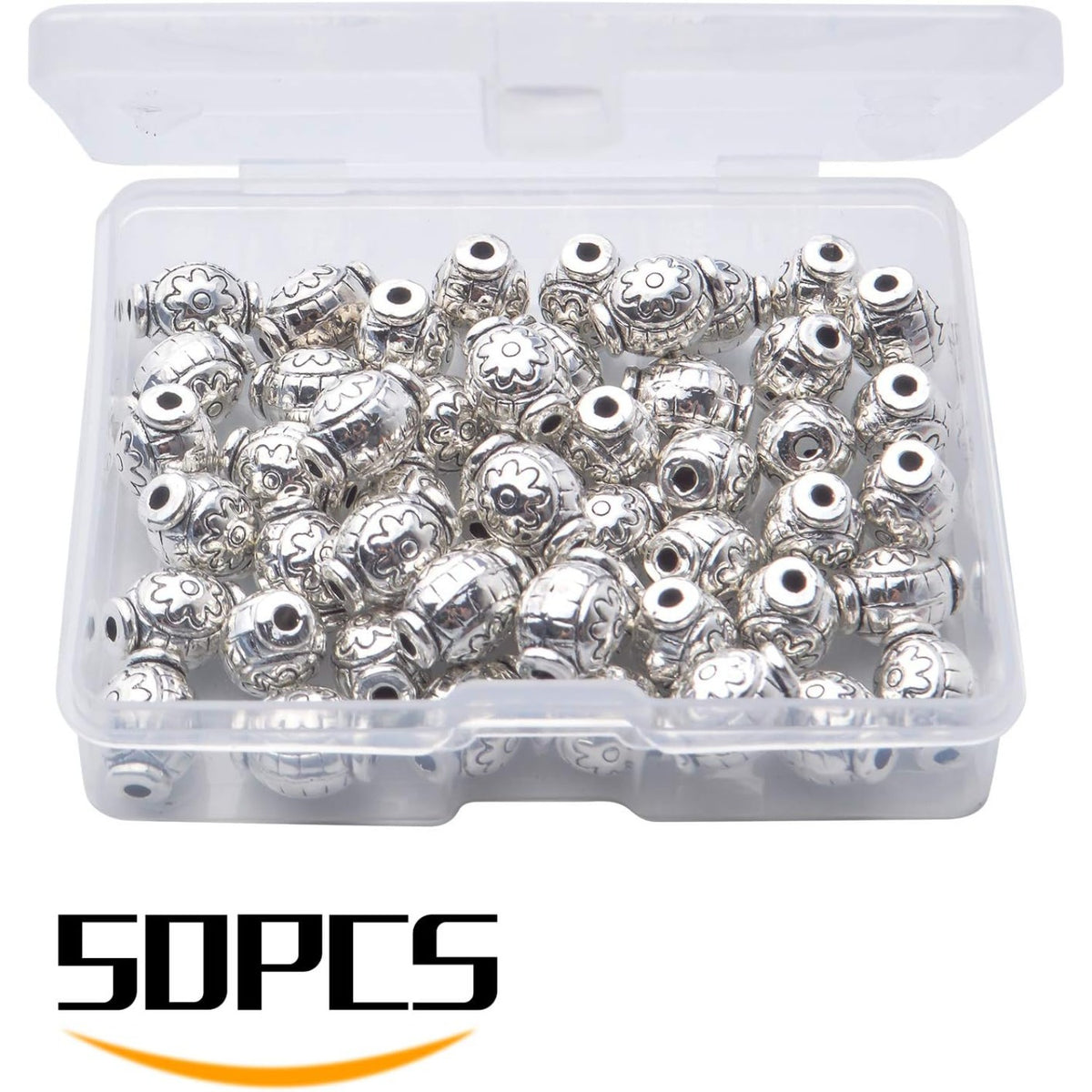 50pcs Spacer Bead Tibetan Spacers Oval Spacer Beads Loose Beads Spacers Jewelry Spacer Charms with A Box for Bracelet Necklace Crafts Jewelry Making Supplies