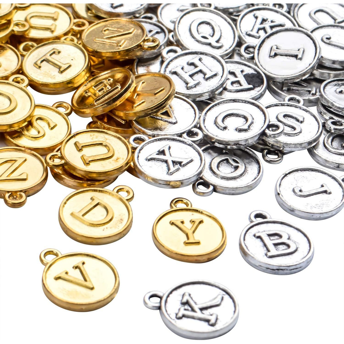 4 Sets(104 pcs) Alloy A-Z Initial Alphabet Letter Mixed Charms Pendants for DIY Jewelry Making,Bracelet and Crafting