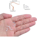 50pcs Stainless Steel French Earring Hooks Hypoallergenic Ear Wire Fish Hooks with 50pcs Silicone Earring Safety Backs for DIY Earrings Jewelry Making Supplies, Rose Golden