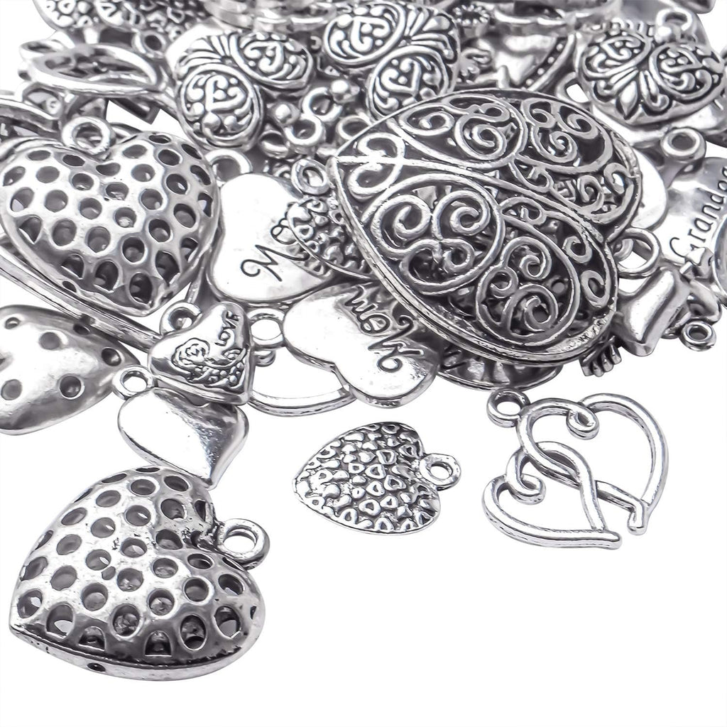 100g Antique Silver Love Heart Charm Alloy Tibetan style Heart Charm Jewelry Heart Charm Pendant for DIY Bracelet Necklace Jewelry Making Supplies