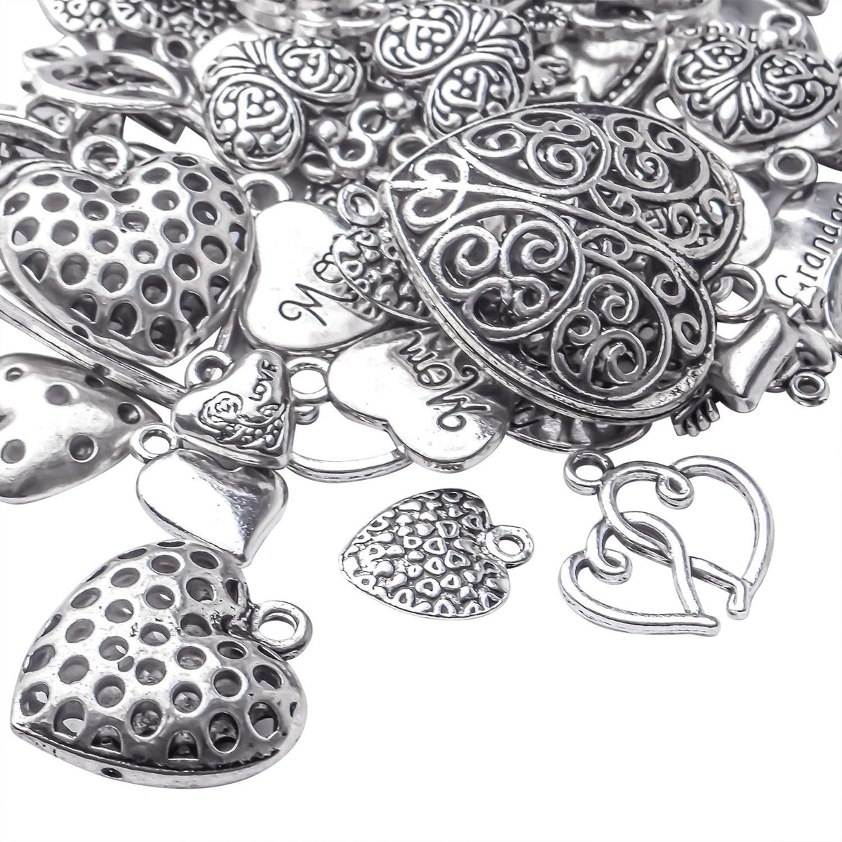 100g Antique Silver Love Heart Charm Alloy Tibetan style Heart Charm Jewelry Heart Charm Pendant for DIY Bracelet Necklace Jewelry Making Supplies