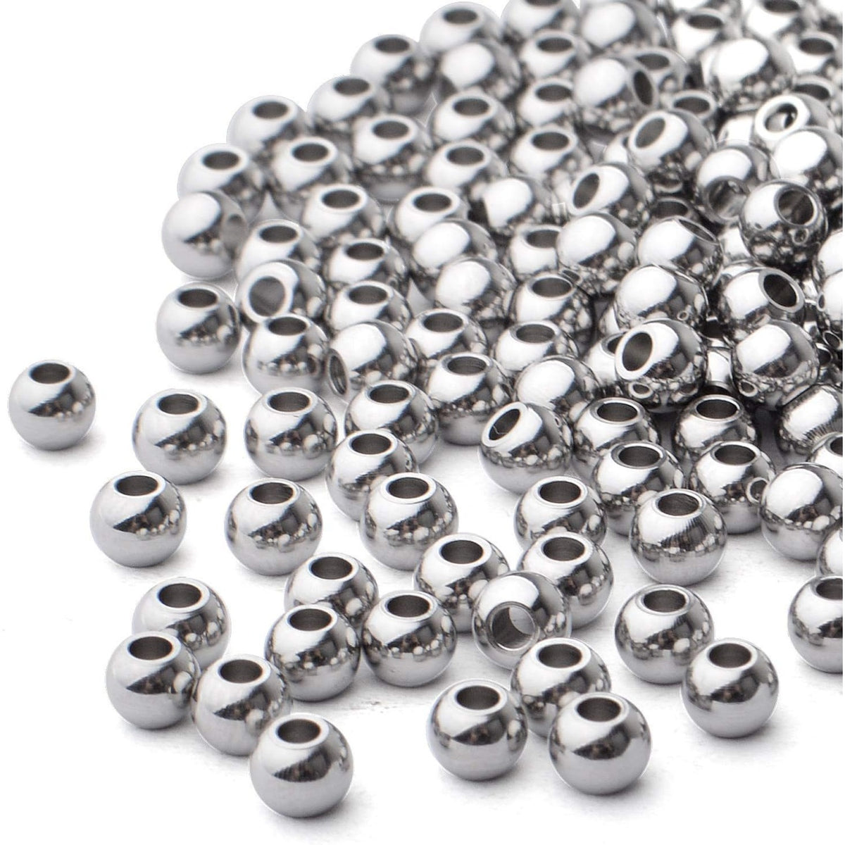 200pcs Loose Spacer Beads, 4mm Stainless Steel Round Seamless Spacer Smooth Beads for Necklace Bracelet DIY Jewelry Making