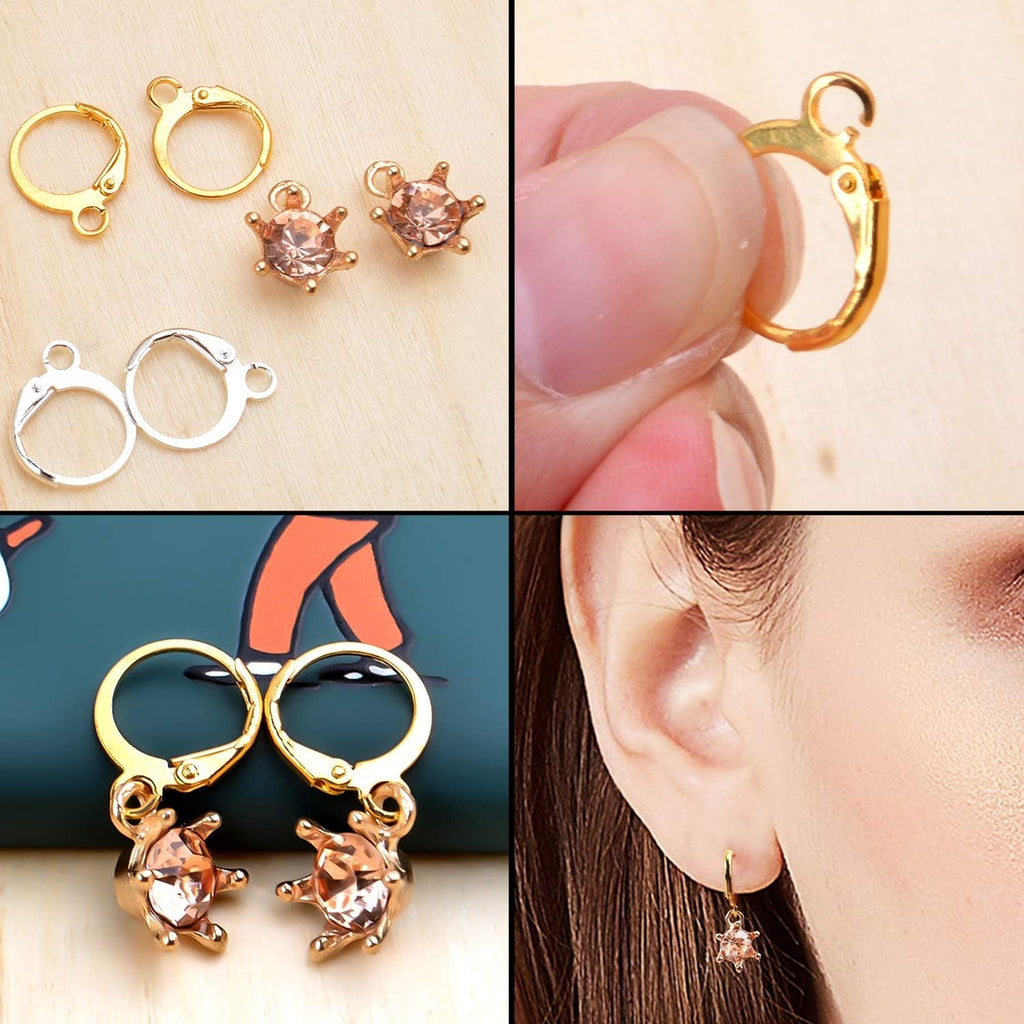 Hypoallergenic Earring Hooks, 120 Pieces Brass Lever Back Earring Round French Hook Ear Wire with Open Loop for Earring Designs Jewelry Making - 4 Colors