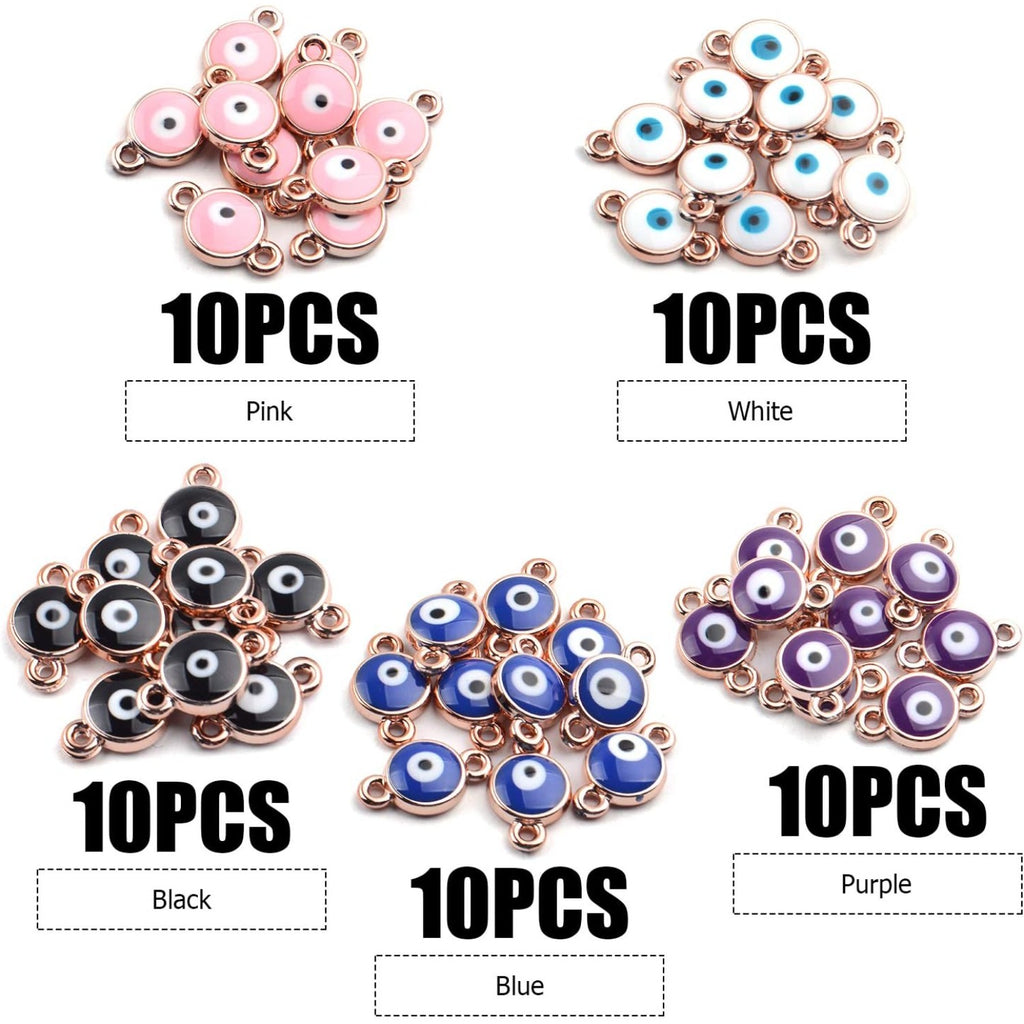 50pcs Evil Eye Connectors Pendants Bracelet Connector Bead Charms for Bracelet Necklace Crafts DIY