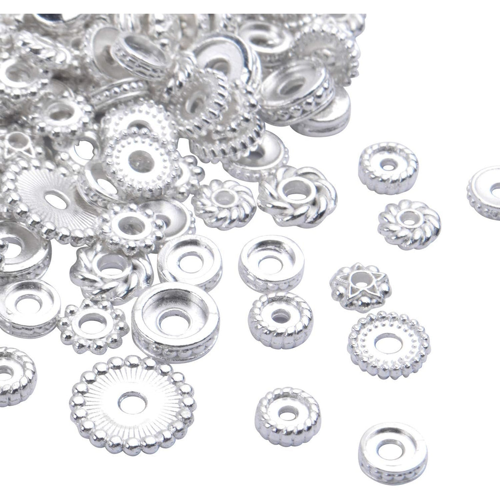 100 Gram(About 170-300pcs) Spacer Beads Jewelry Bead Charm Spacers Alloy Spacer Beads for Jewelry Making DIY Bracelets Necklace and Crafting,Silver