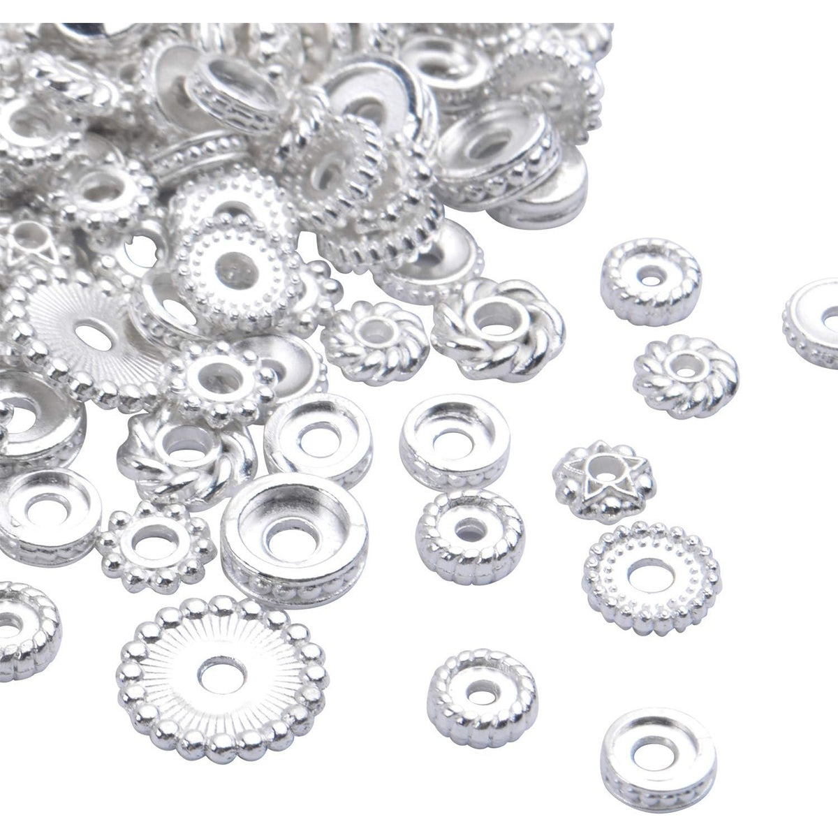 100 Gram(About 170-300pcs) Spacer Beads Jewelry Bead Charm Spacers Alloy Spacer Beads for Jewelry Making DIY Bracelets Necklace and Crafting,Silver