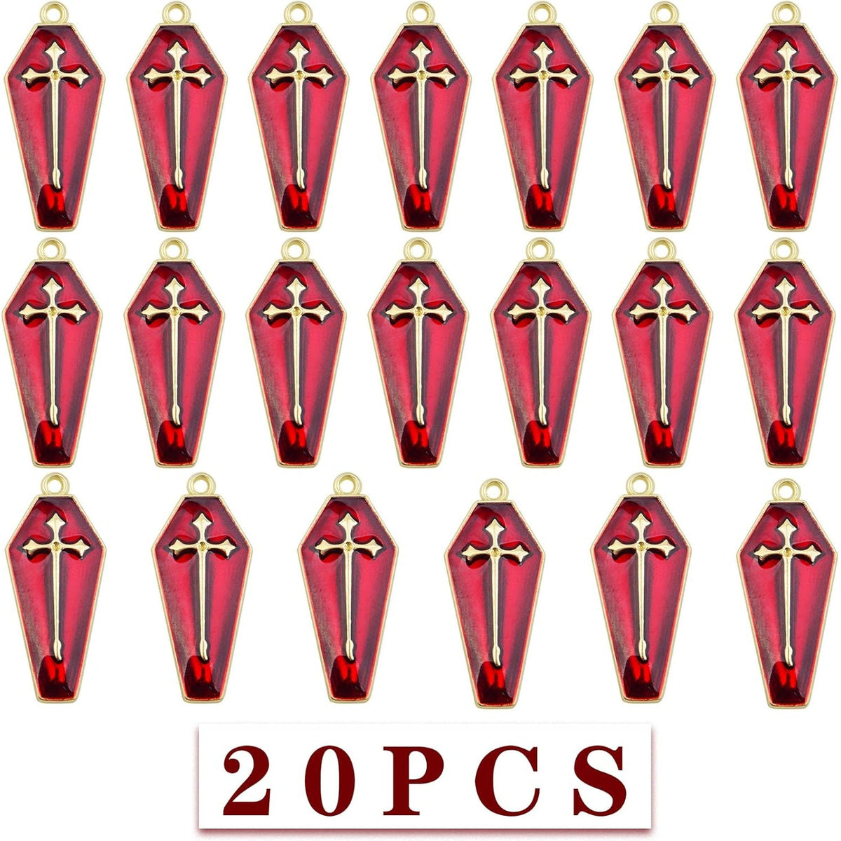 20 Pieces Red Enamel Cross Charms Halloween Theme Coffin with Cross Dangle Pendants for DIY Bracelet Necklace Jewelry Making Party Decor