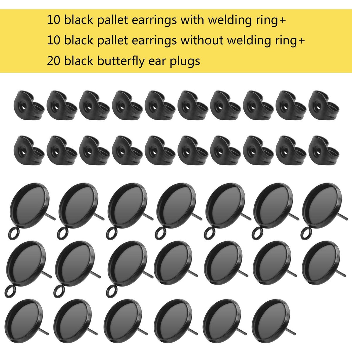 Earring Cabochons, 20Pcs Stainless Steel Round Earring Studs Flat with Loop Earrings Cabochon Setting Post Cup and 20Pcs Clear Earring Backs for Earring Making(fit for 12mm)