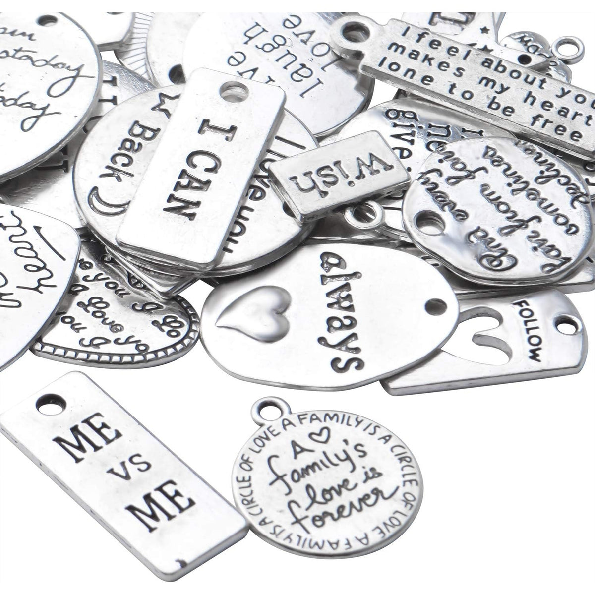 259pcs Metal Words Charms Inspirational Charms Jewelry Charm Pendants with Open Jump Rings Key Rings for DIY Jewelry Making Crafts Supplies