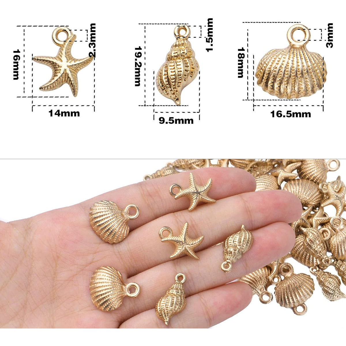 60pcs Gold Plated Shell Starfish Conch Charms Alloy Ocean Theme Pendants Sea Animals Dangle Charms for DIY Earrings Necklace Bracelet Crafts Jewelry Making Accessories
