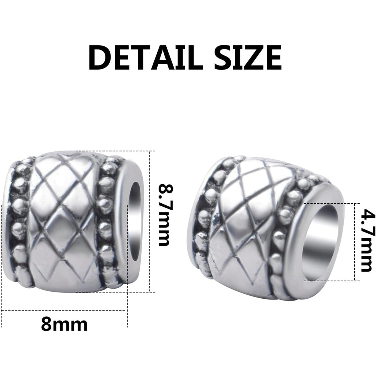 50pcs Antique Silver Plated Large Hole Bead Spacers Alloy Tibetan Barrel Spacer Beads Column Tube Beads Charm Beads for Jewelry Making DIY Bracelet Necklace,Hole: 4.7mm