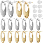 20pcs Oval Earring Posts with Hole Stainless Steel Stud Earrings Ear Pins Components Findings and 20pcs Clear Earring Backs for DIY Jewelry Making Birthday Party Gifts