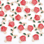 30pcs Enamel Rose Flower Charm Pendants Lovely Dangle Charms for Valentine's Day DIY Bracelet Necklace Earrings Jewelry Making, Red