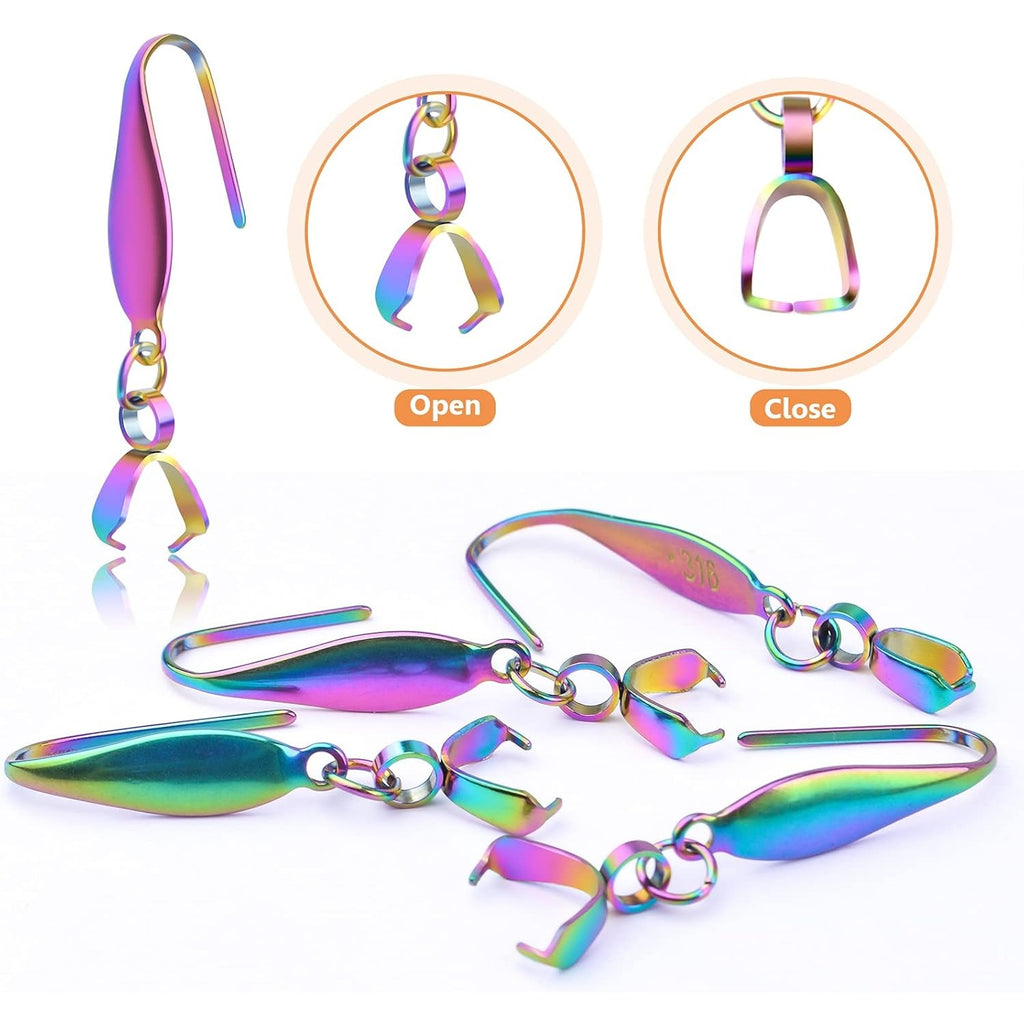 30pcs Stainless Steel Earring Hooks Rainbow Color Pendant Clasp Earring Hooks Ear Wire Buckle Dangle Earrings for DIY Jewelry Making Birthday Wedding Anniversary Favor Gifts