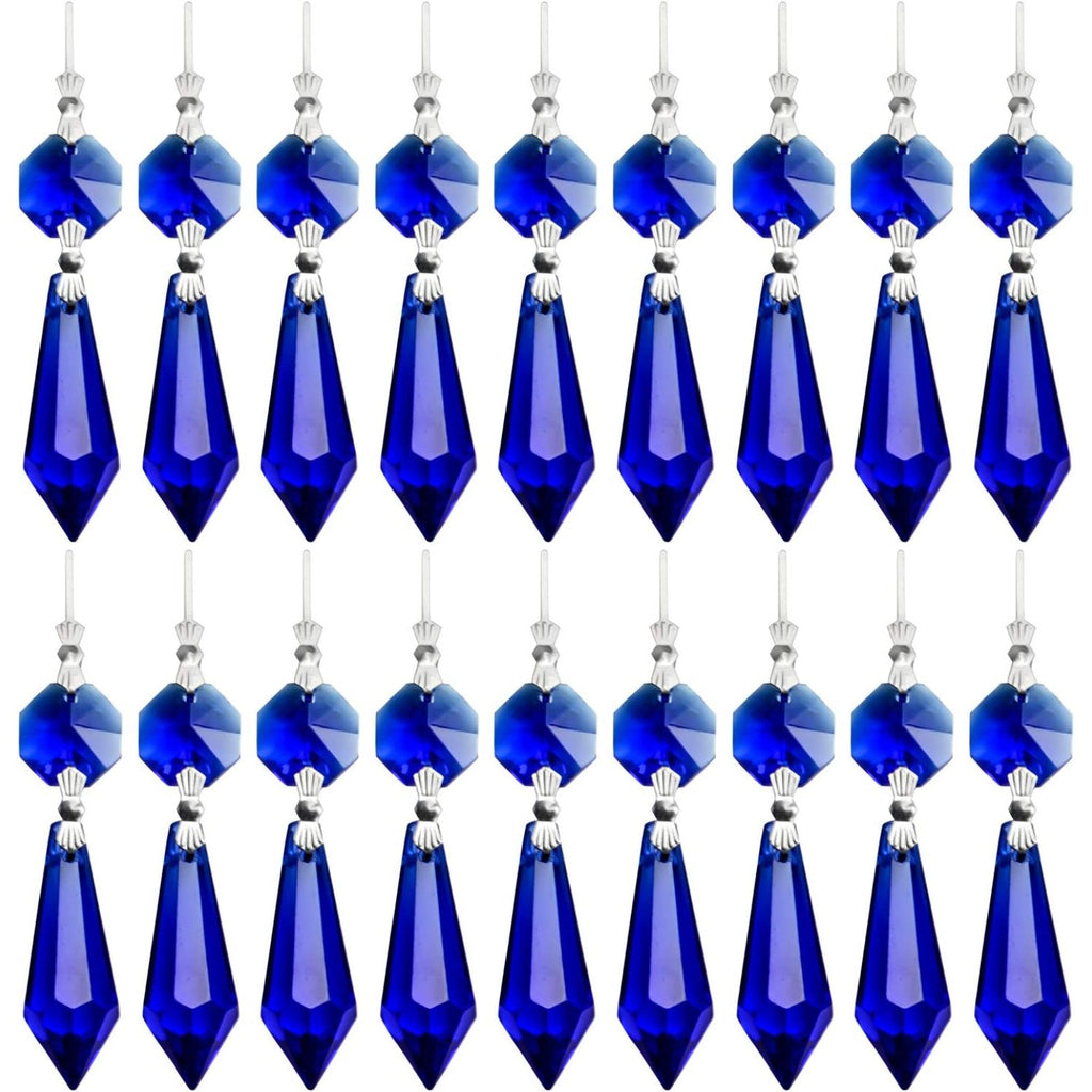 20 Pieces Chandelier Icicle Crystal U-Drop Prisms Lamp Parts Glass Pendants Beads for Wedding, Party or Holiday Decoration, 37mm, Blue