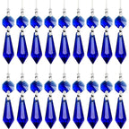20 Pieces Chandelier Icicle Crystal U-Drop Prisms Lamp Parts Glass Pendants Beads for Wedding, Party or Holiday Decoration, 37mm, Blue