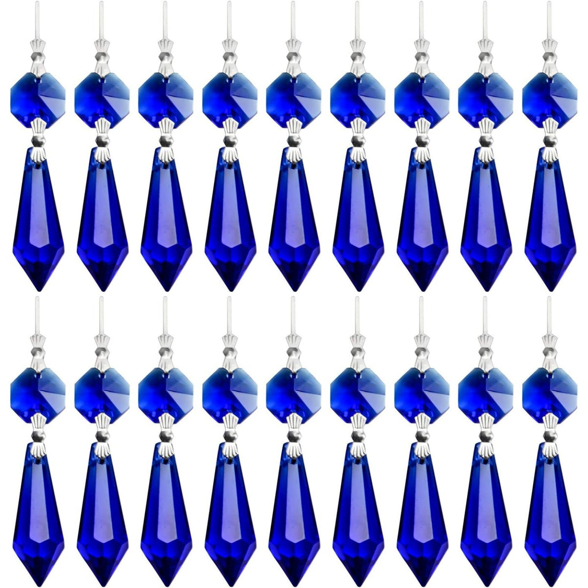 20 Pieces Chandelier Icicle Crystal U-Drop Prisms Lamp Parts Glass Pendants Beads for Wedding, Party or Holiday Decoration, 37mm, Blue