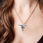 50pcs Antique Silver Hollow Cow Skull Charms Vintage Alloy Western Animal Pendant Cattle Head Dangle Charms for DIY Necklace Bracelet Keychains Jewelry Craft Making