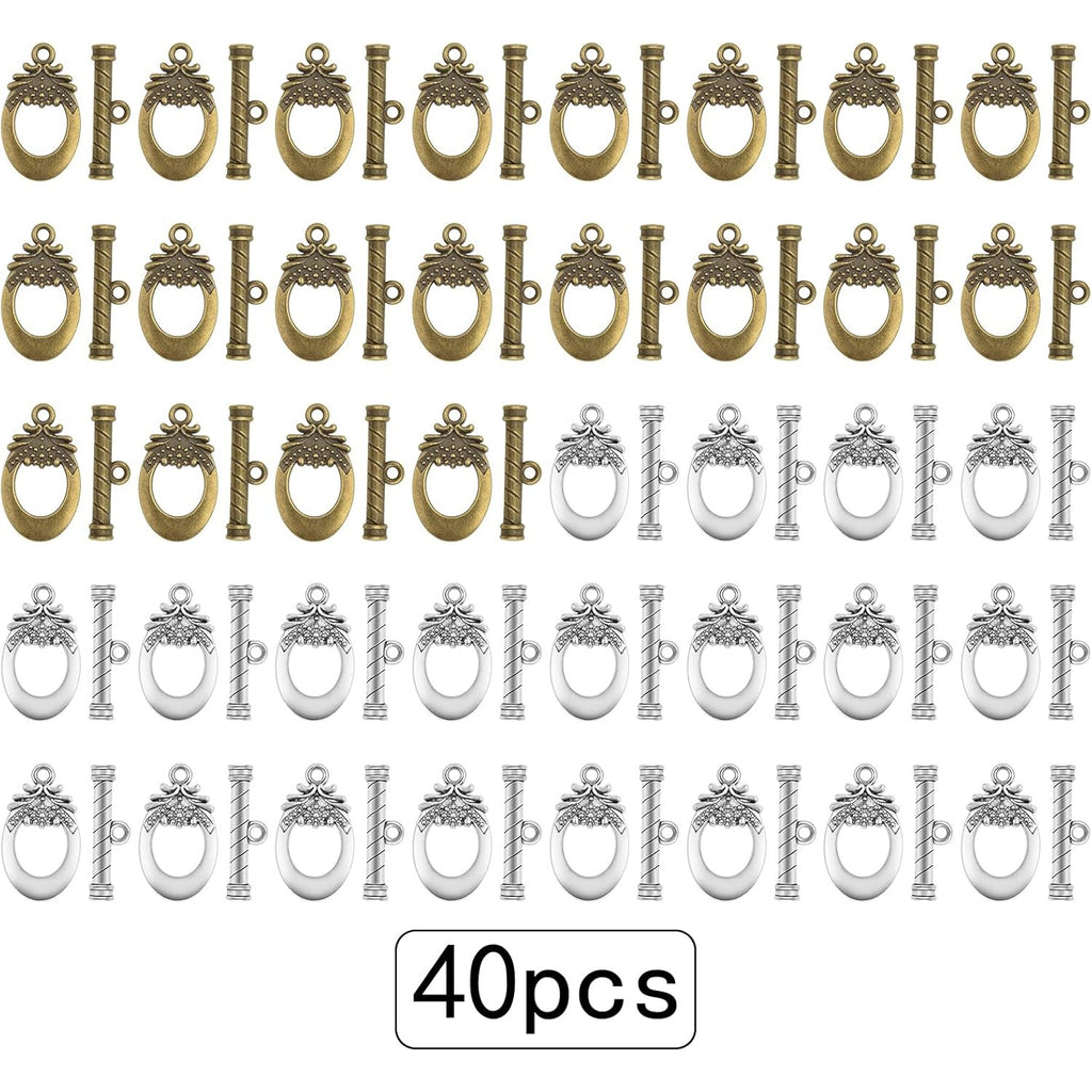 20 Sets Butterfly Bracelet Toggle Clasps T-Bar End Tibetan Closure Filled Fastener Hook Toggle Connectors for DIY Necklace Jewelry Craft Making, 2 Colors