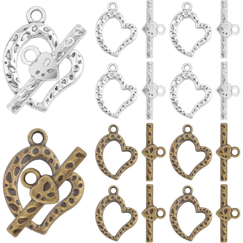 20 Sets Butterfly Bracelet Toggle Clasps T-Bar End Tibetan Closure Filled Fastener Hook Toggle Connectors for DIY Necklace Jewelry Craft Making, 2 Colors