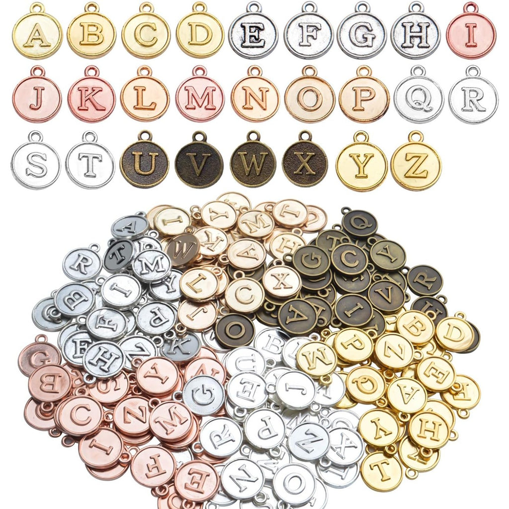 4 Sets(104 pcs) Alloy A-Z Initial Alphabet Letter Mixed Charms Pendants for DIY Jewelry Making,Bracelet and Crafting