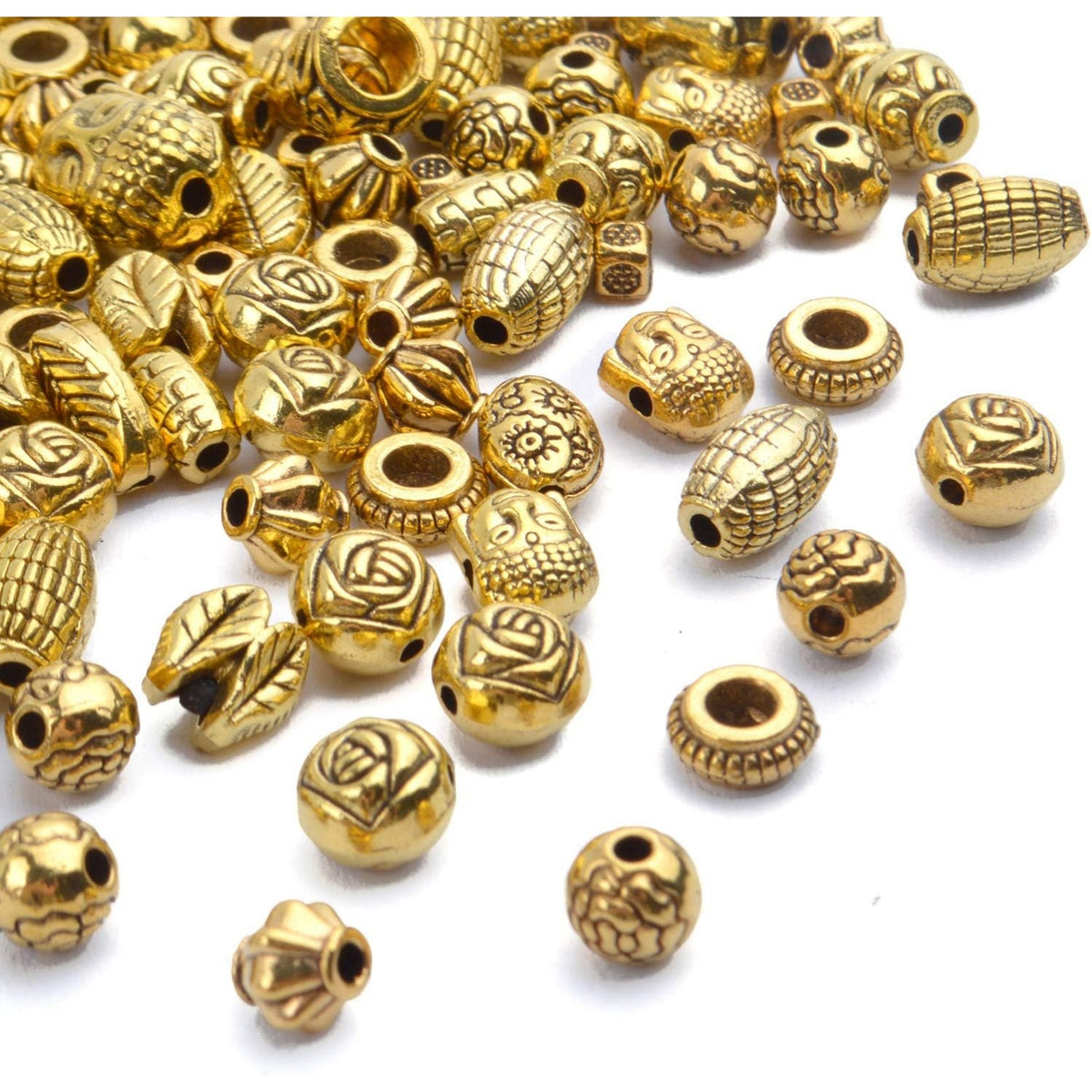 100g (About 130-180pcs) Antique Gold Small Beads Jewelry Bead Charm Spacers for Jewelry Making Bracelets Necklace