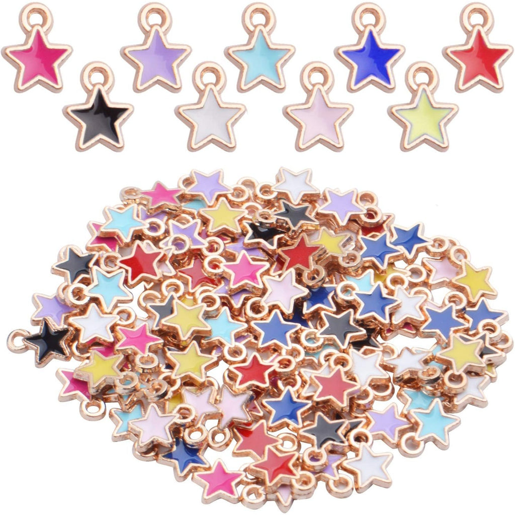100pcs Gold Plated Enamel Star Charms Mini Stars Pendants Mixed Color Star Charms for Jewelry Making Arts Crafting,9 Colors,6 * 8mm