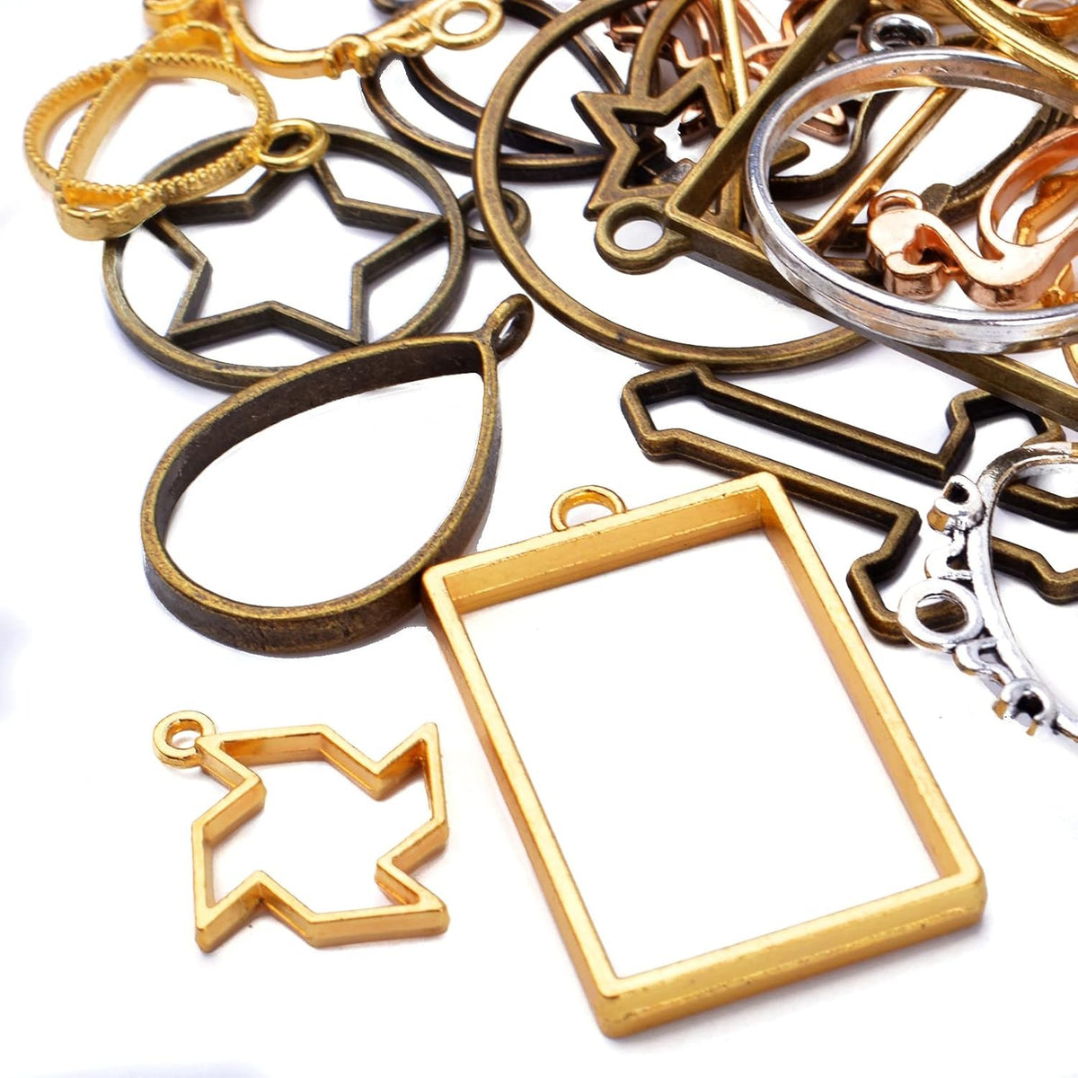 100G(50~70Piece) Open Bezel Pendants Charms Resin Molds Open Back Bezel Charms Blanks Frame Pendant Hollow Bezel Charms for Earrings Necklace Bracelet DIY Crafts Making Supplies