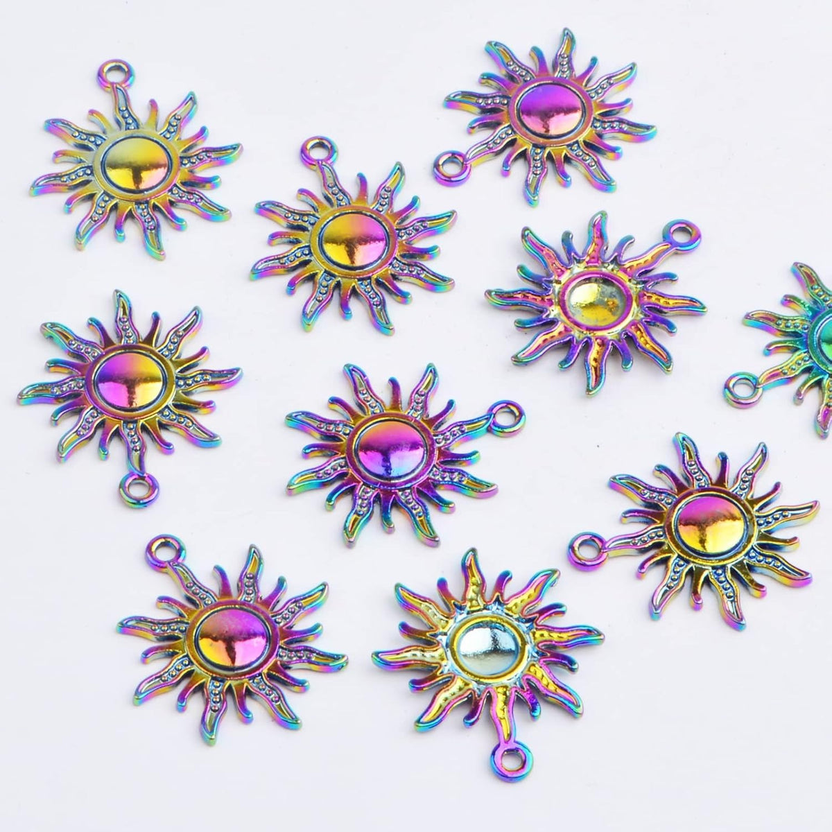 10 Pieces Rainbow Color Sun Pendant Charms Alloy Celestial Sun Dangle Pendants Craft Supplies for DIY Bracelet Necklace Earrings Jewelry Making Decorations