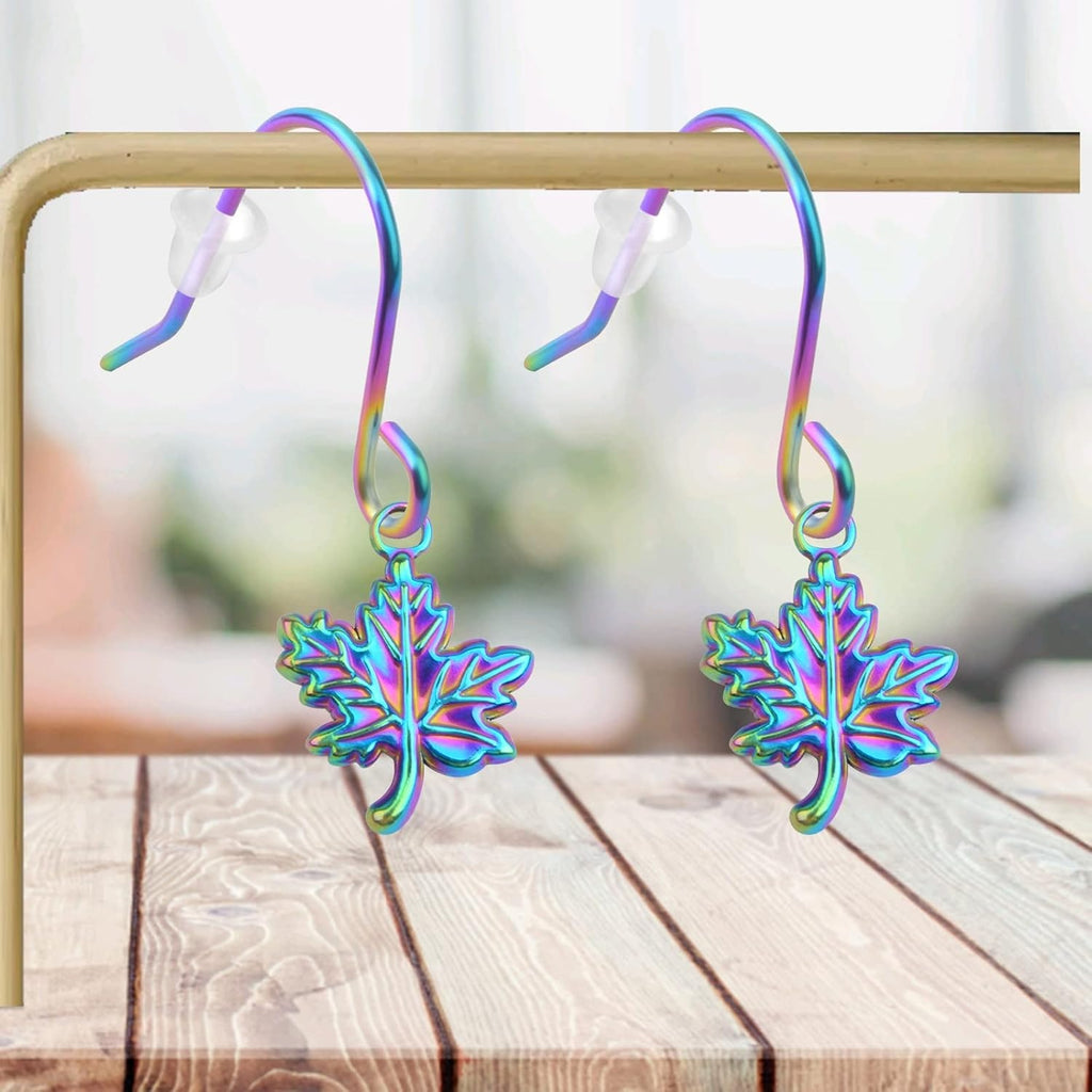10pcs Stainless Steel Fall Charms Hypoallergenic Maple Leaf Pendants Autumn Leaf Dangle Charms for DIY Bracelet Necklace Jewelry Making Thanksgiving Gift, Rainbow Color