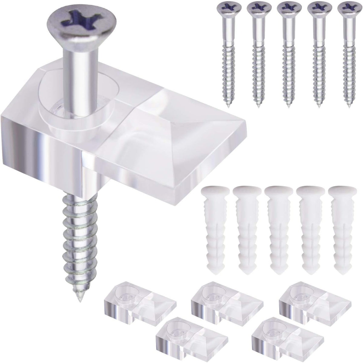 Mirror Panel Clips,20 Pack Plastic Mirror Holder Clips Transparent Mirror Retainer Clips Wall Mount Bracket Tool Kit with Screw and Anchor for Fixing Mirror Cabinet Door