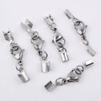 20pcs Lobster Claw Clasps with Cord Ends Stainless Steel Leather Fold Over Necklace Cord End Caps Connector with a Plastic Box for DIY Bracelets Chokers Jewelry Making, 5 Sizes