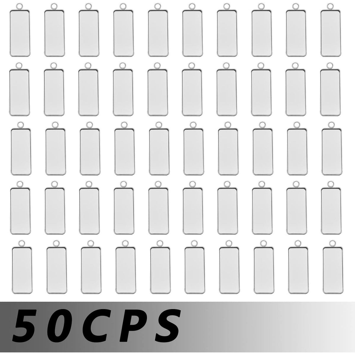 50pcs Rectangle Pendant Trays Setting Stainless Steel Bezel Pendant Blanks Cabochon Cameo Bezel Trays for DIY Crafts Jewelry Making, 26 mm x 11.1 mm