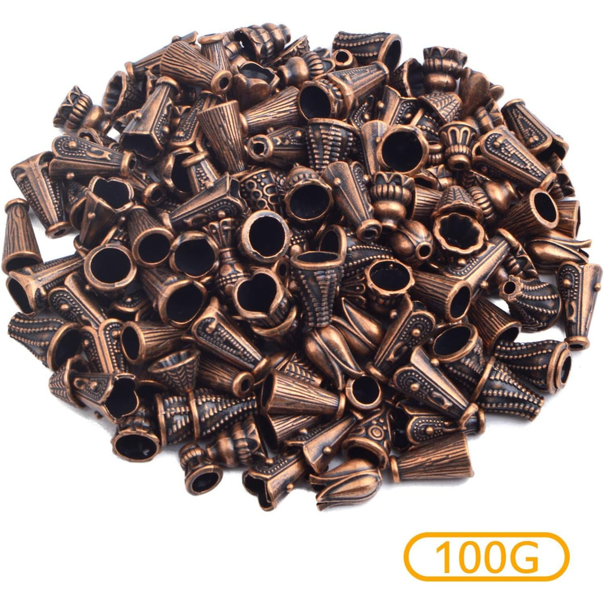 100 Gram (About 110-150pcs) Mixed Styles Bead Caps Vintage Alloy Flower Spacer Beads Tassel Cone Bead Caps Accessories for DIY Bracelet Necklace Jewelry Making, Antique Copper