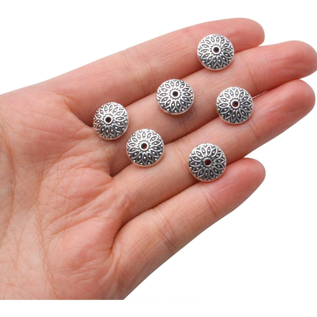 50pcs 11mm Tibetan Antique Silver Alloy Spacers Beads Round Spacer Bead Spacer Bead Charms Jewelry Spacers with A Box for DIY Jewelry Making Crafts Supplies